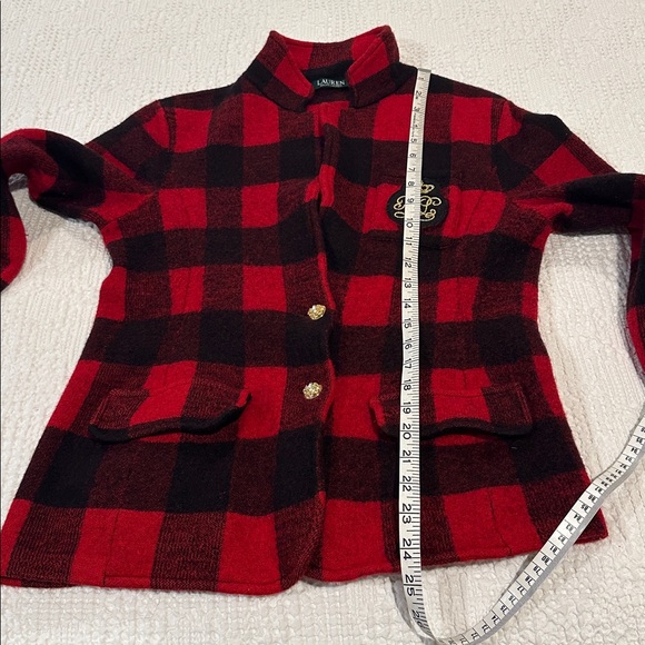 Ralph Lauren Buffalo Check Plaid Wool Knit Sweater Blazer Jacket Crest Rugby Lg - Picture 12 of 13